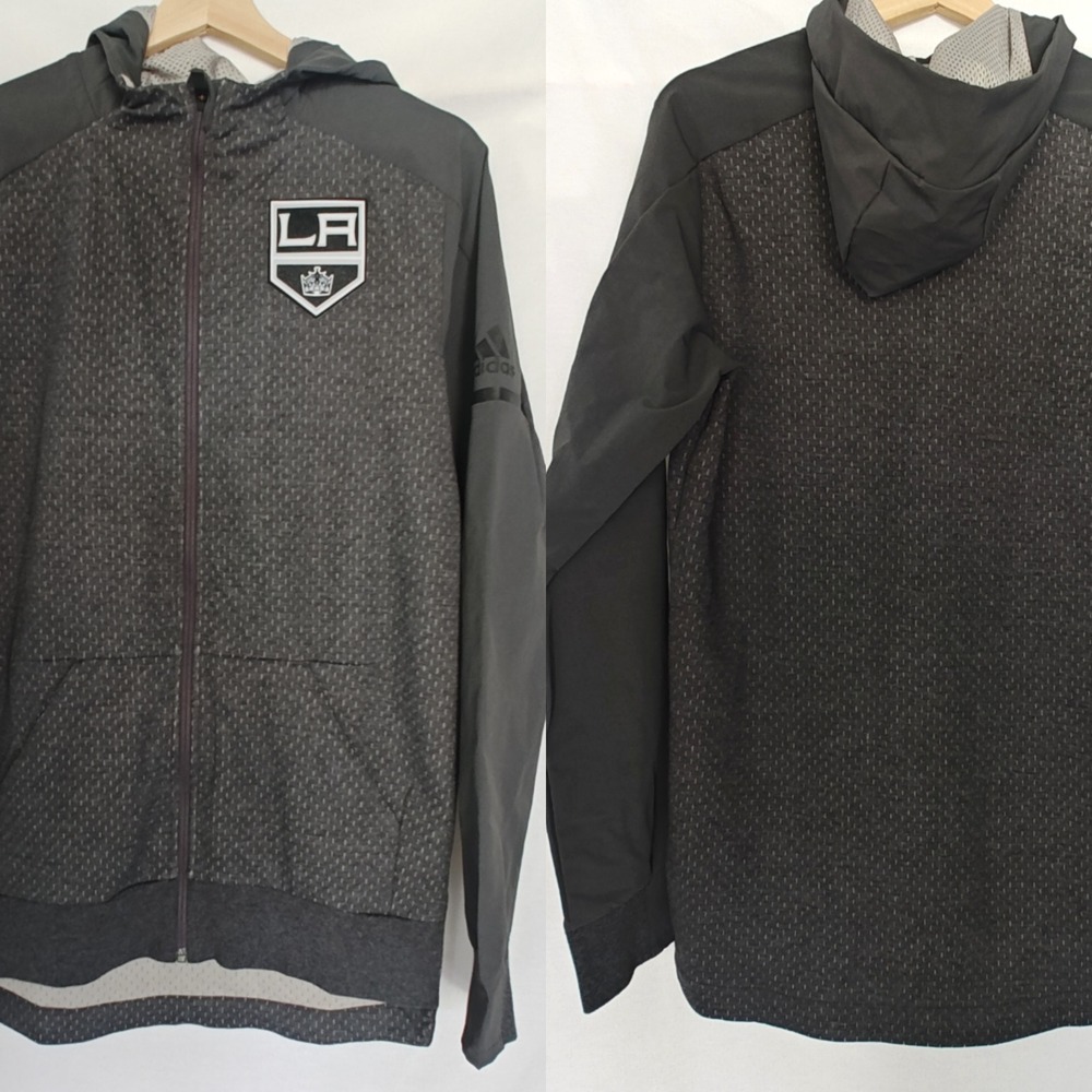 Adidas NHL Los Angeles Kings Full Zip‎ Hooded Squad Jacket Small Black Gray New